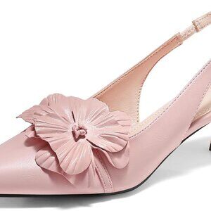 Women's Flower Slingback Kitten Heels Pink Size 8 Pointed Toe Pumps Dress